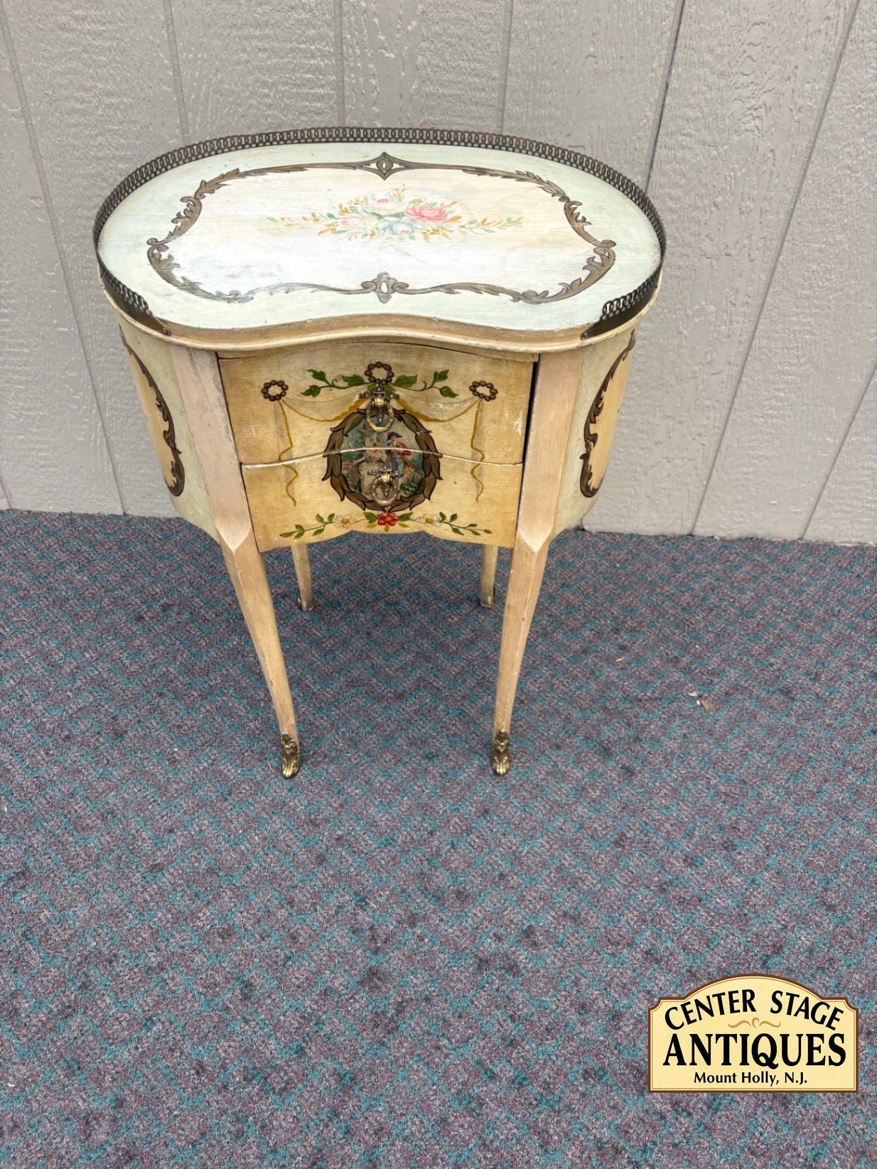 67905 French Provincial Painted Nightstand with Floral Motifs
