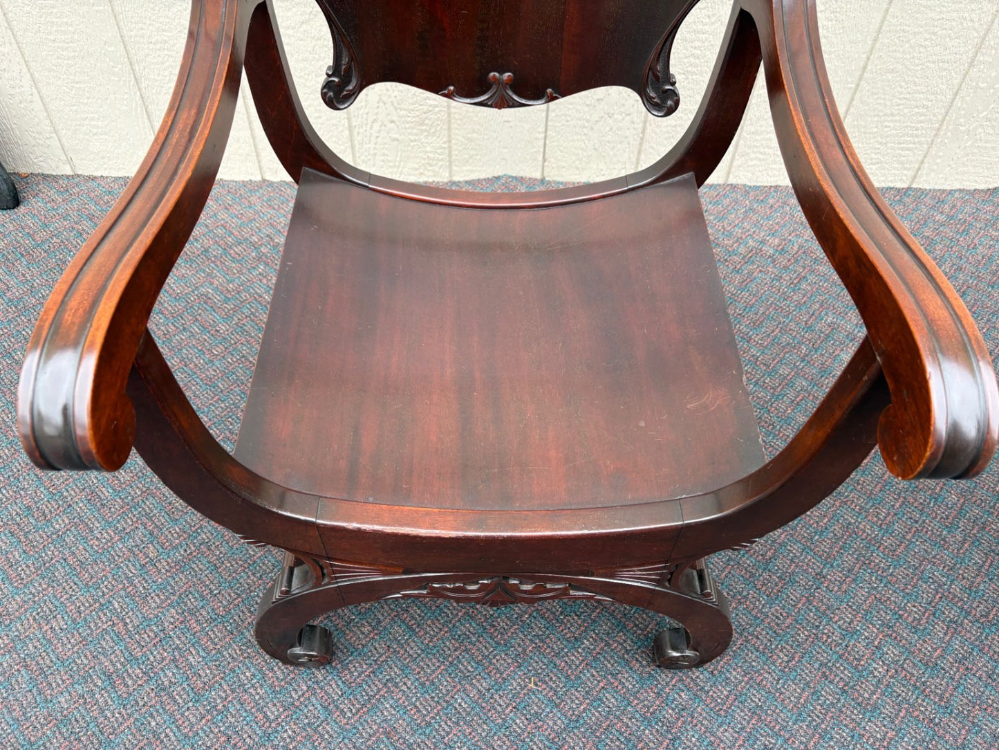 67539  Antique Empire Mahogany U-Back Chair with Ornate Carvings