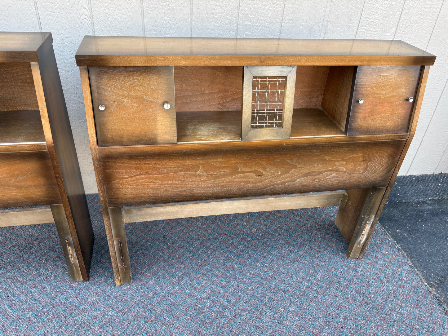 67685 Pair of Mid-Century Modern Bookcase Twin Size Headboards in Warm Wood
