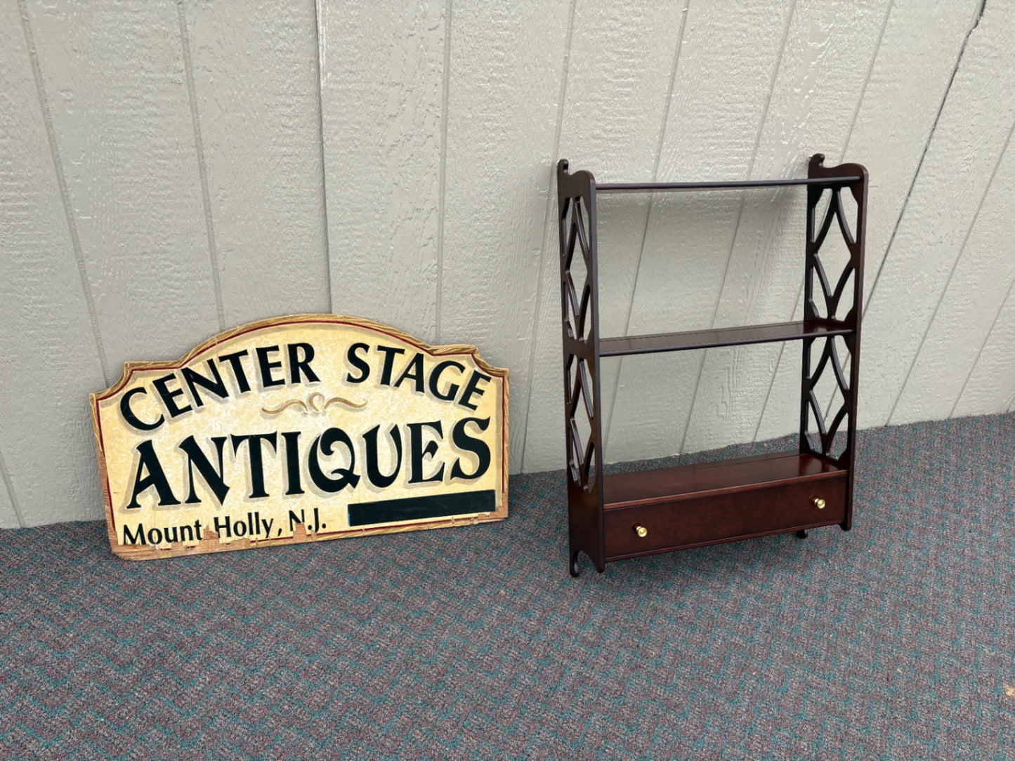 67719 Bombay Mahogany Wall Shelf with Drawer and Lattice Sides