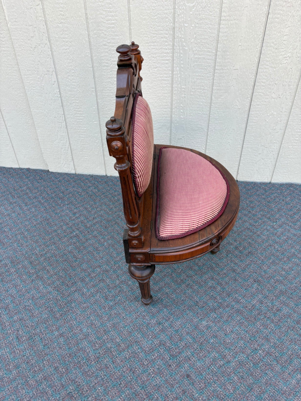 67841 Victorian Lift Seat Chair with Red Striped Upholstery