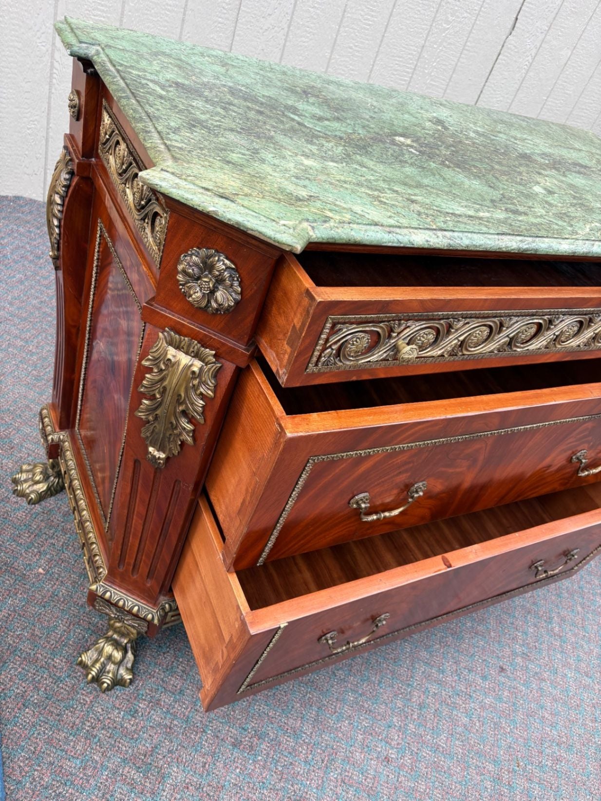 67522 Neoclassical Mahogany and Green Marble Top Sideboard