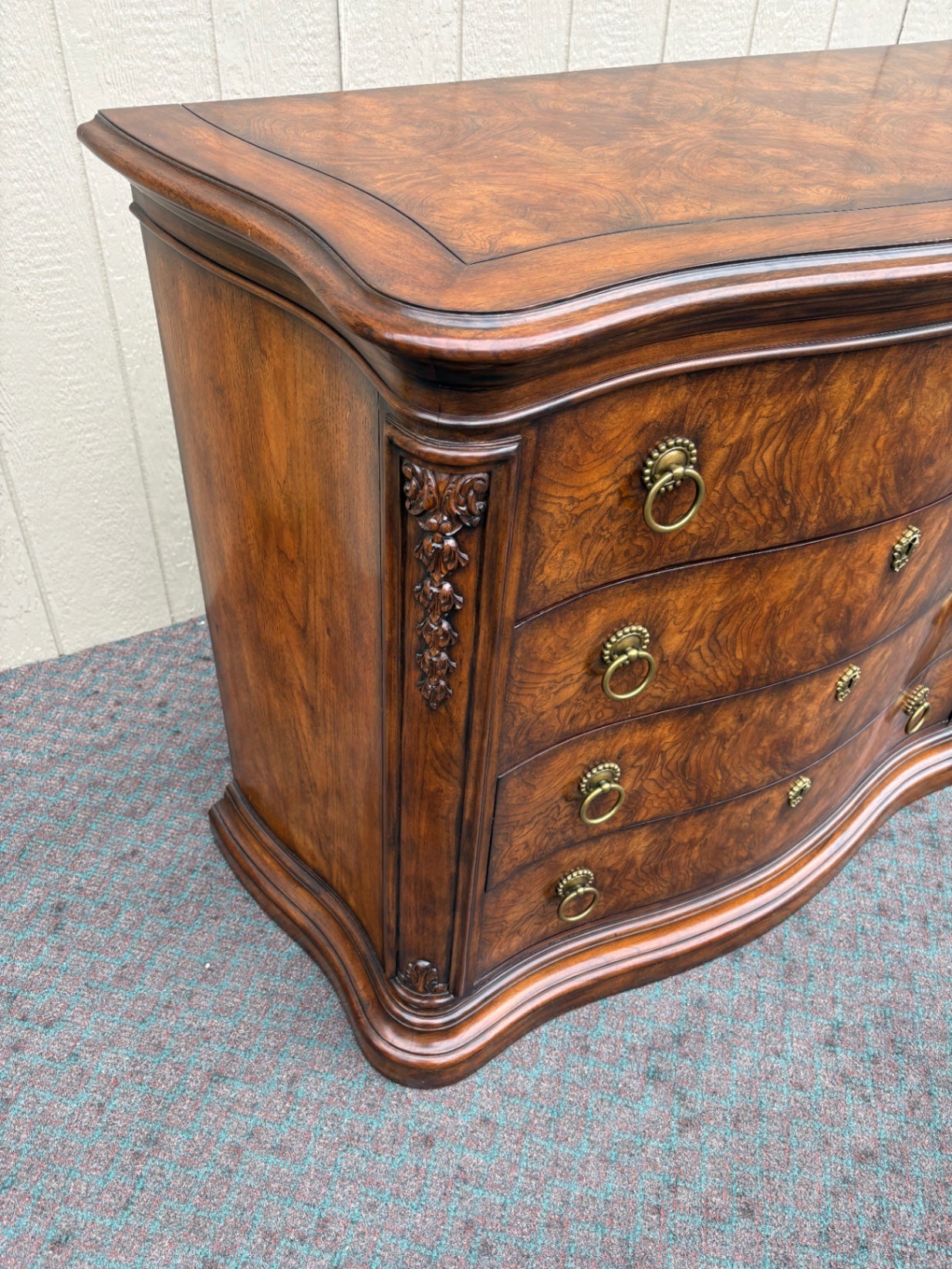 Henredon Traditional Burl Wood Chest with Carved Details