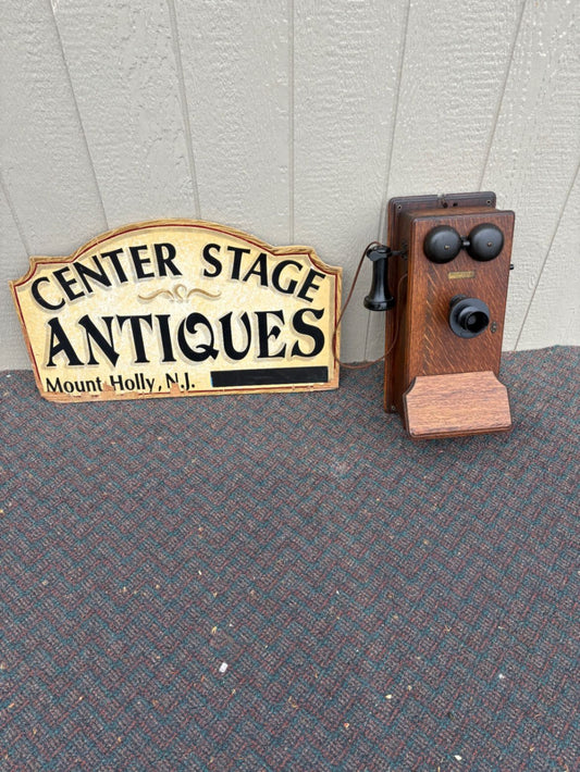 67690 Antique Western Electric Oak Wall Phone with Crank, Early 1900s
