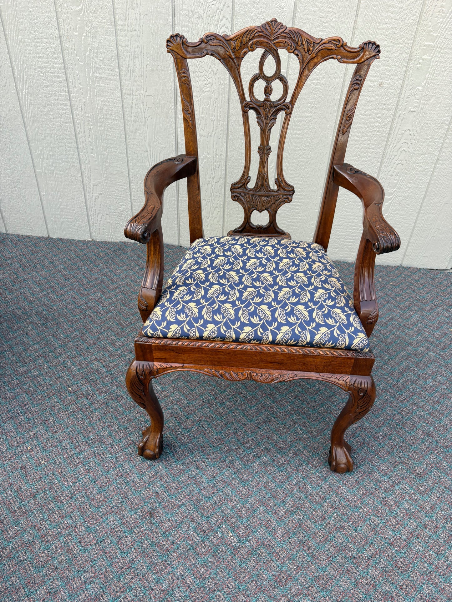 Set of 4 Chippendale Style Mahogany Dining Chairs with Upholstered Seats