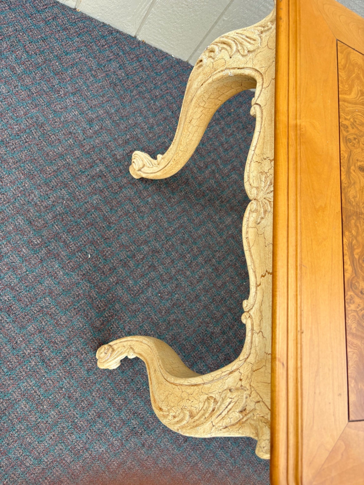 67794 BAU Furniture  Rococo Style Burl Wood Desk with Carved Cabriole Legs