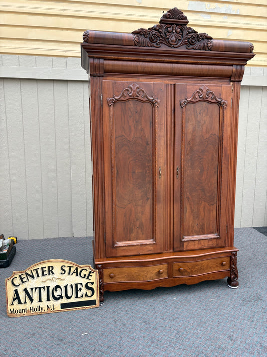 67752  Victorian Mahogany Wardrobe with Ornate Carvings and Drawers