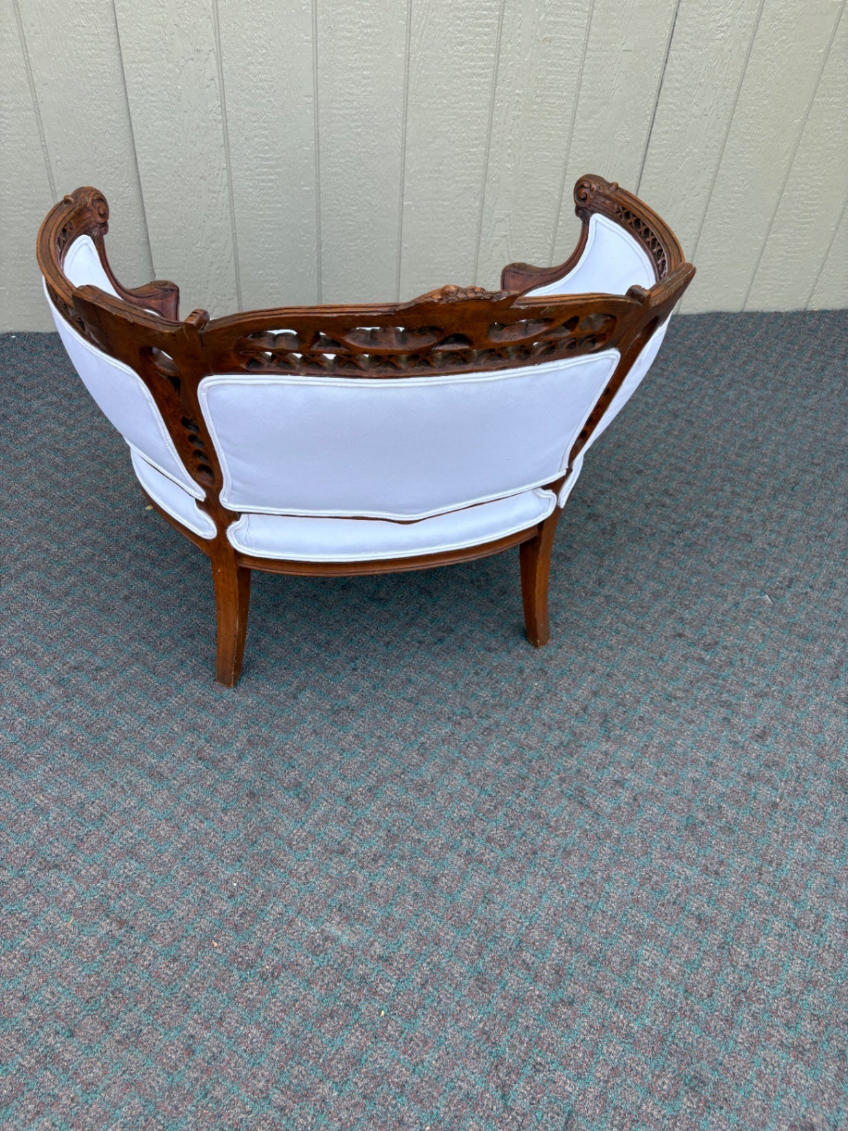67850 Victorian Carved Wood Settee with Bird Motif and Upholstery