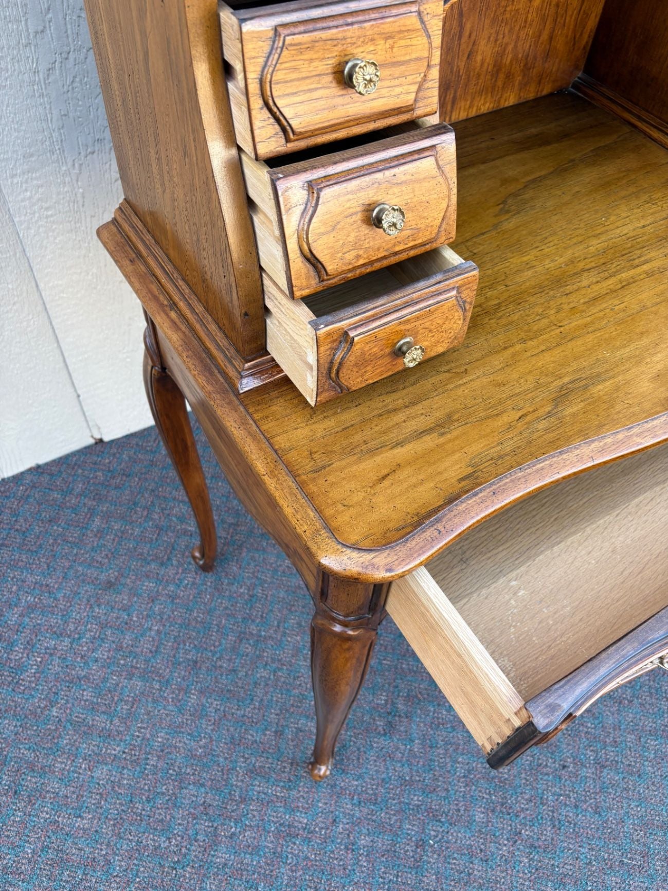 67607 Thomasville French Provincial Secretary Desk with Chair, Oak Finish