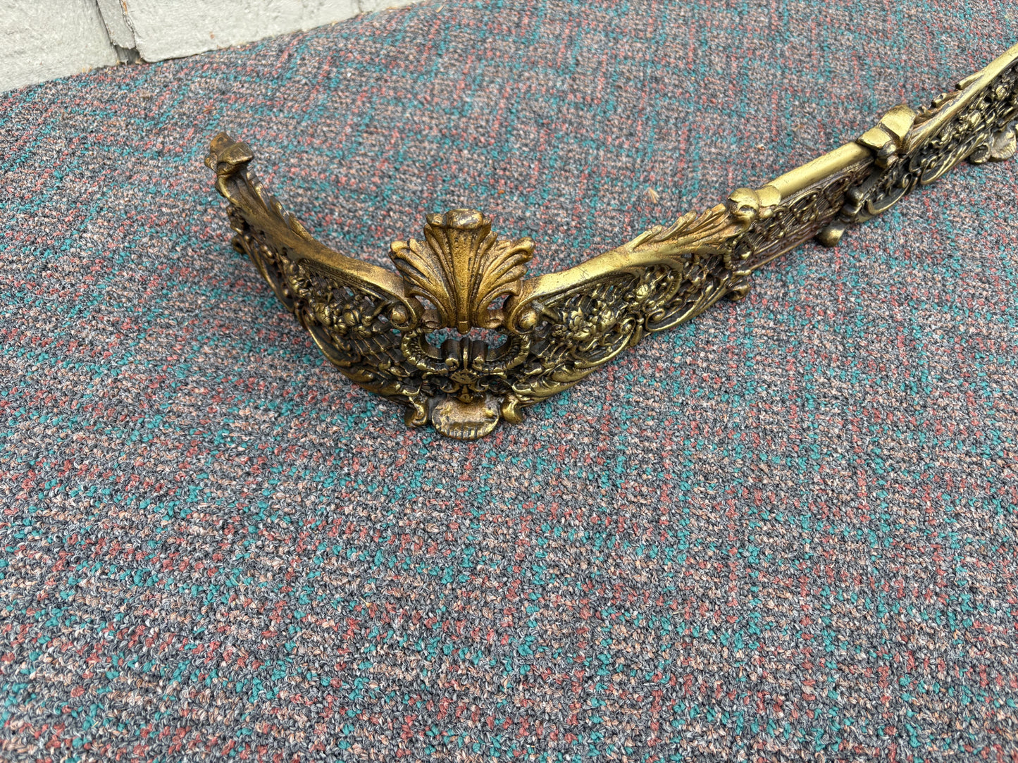 67713 Ornate Victorian Brass Fireplace Fender with Intricate Detailing