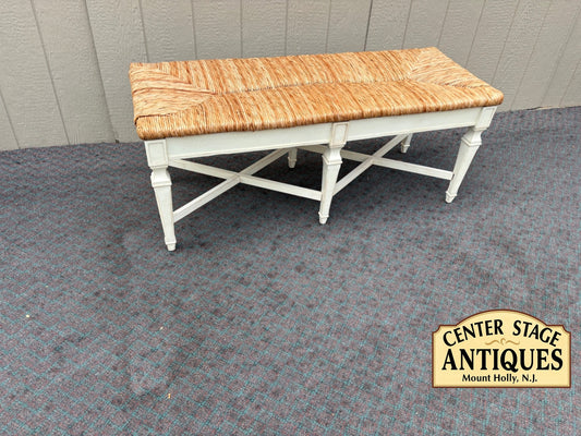 68074 Rustic French Country Rush Seat Bench with Painted Wood Frame
