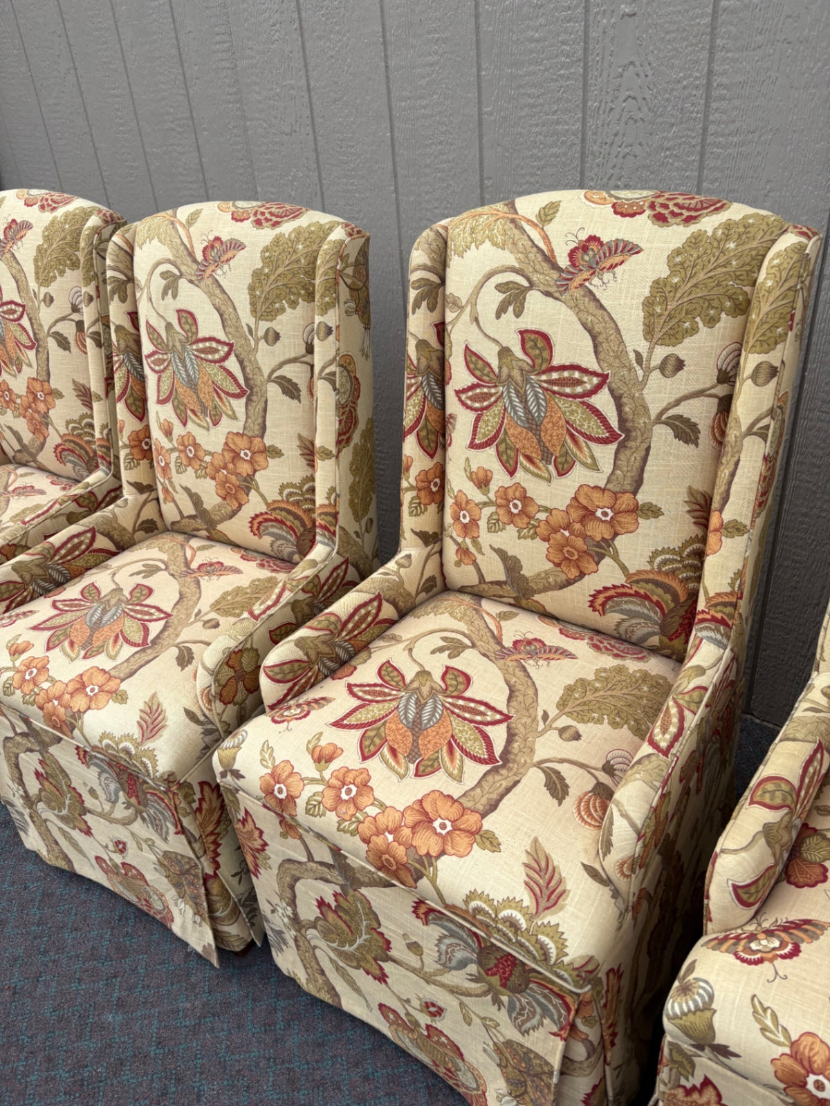 68124  Set of 6 Highland House Upholstered Dining Chairs, Floral Pattern