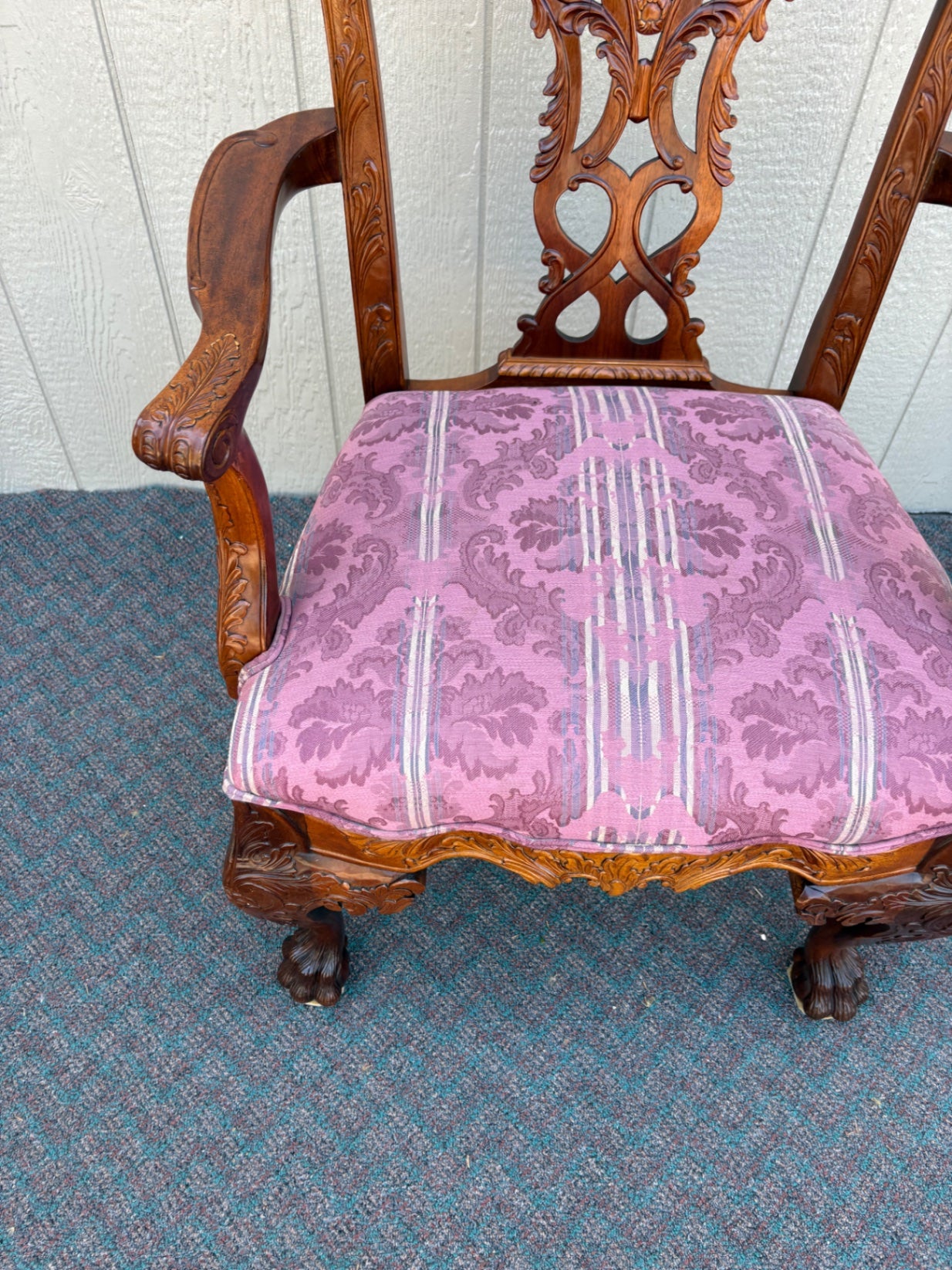 67770 Pair of Chippendale Style Armchairs with Carved Details