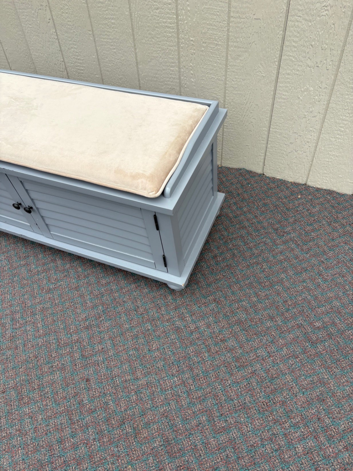 67736 Contemporary Grey Storage Bench with Cushion and Louvered Doors