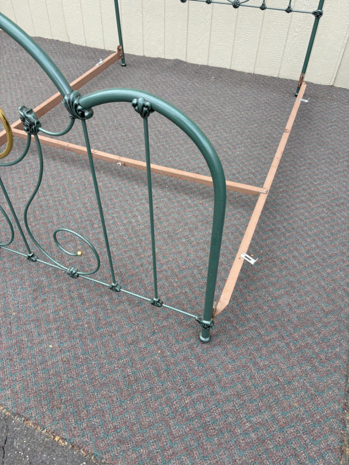 67398  Vintage Brass and Green Metal Full Size Bed Frame