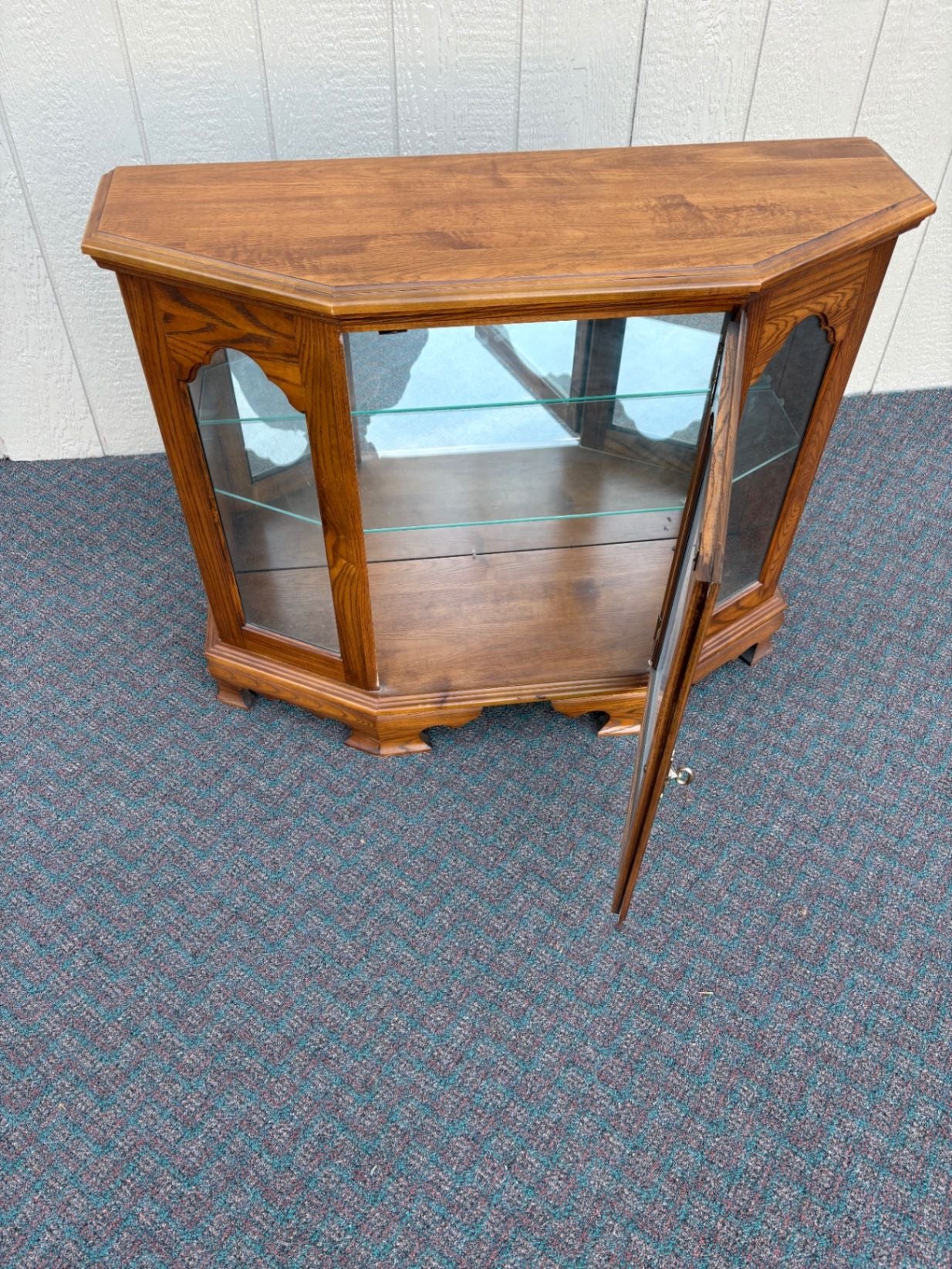 67654 Vintage Oak Curio Credenza with Glass Doors and Shelves