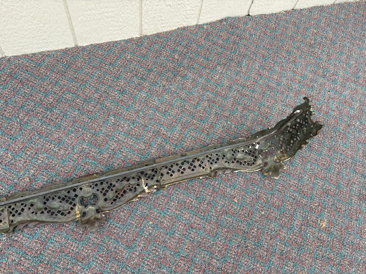 67713 Ornate Victorian Brass Fireplace Fender with Intricate Detailing