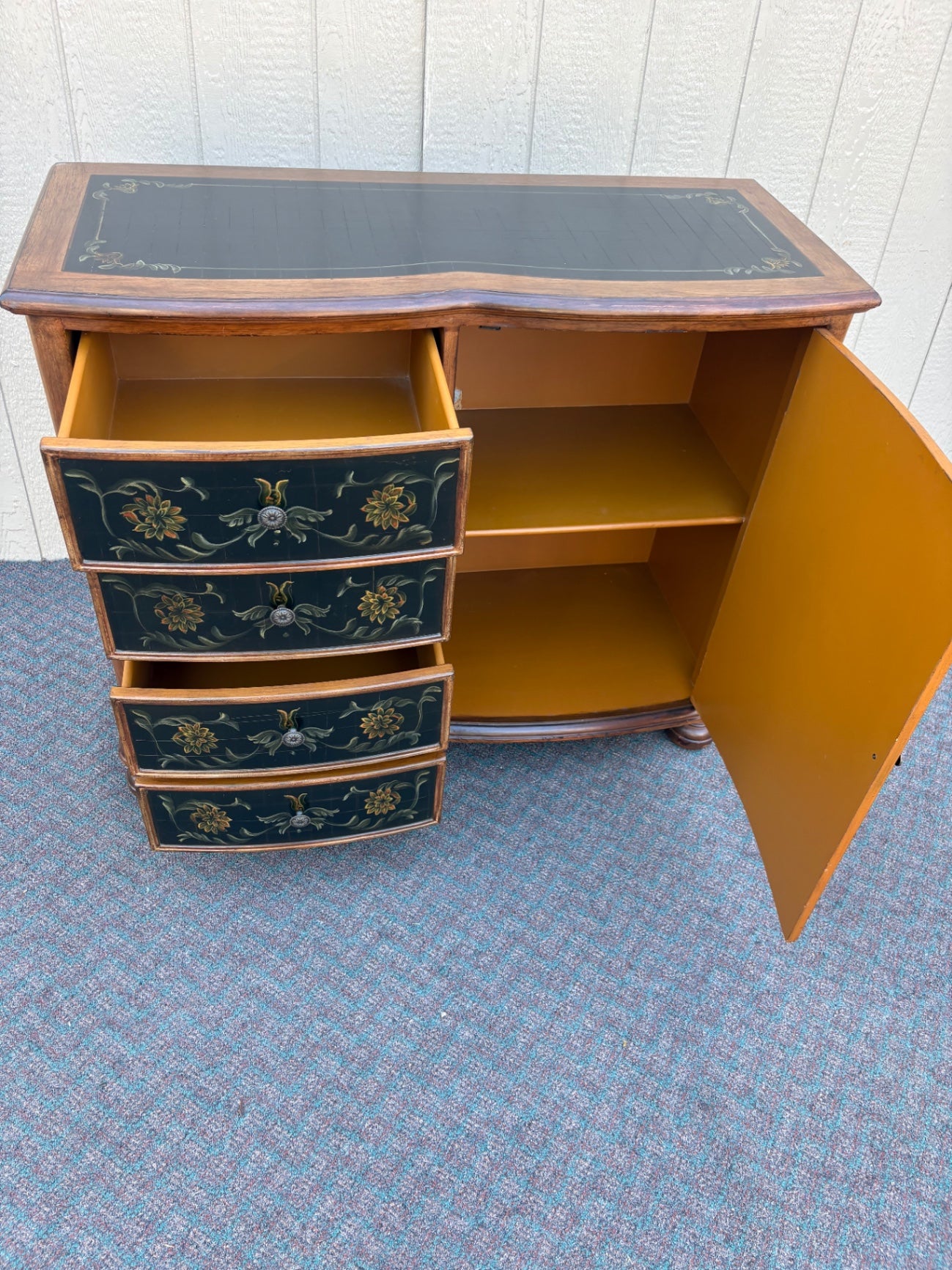67862 Hand-Painted Floral Accent Cabinet with Drawers and Door