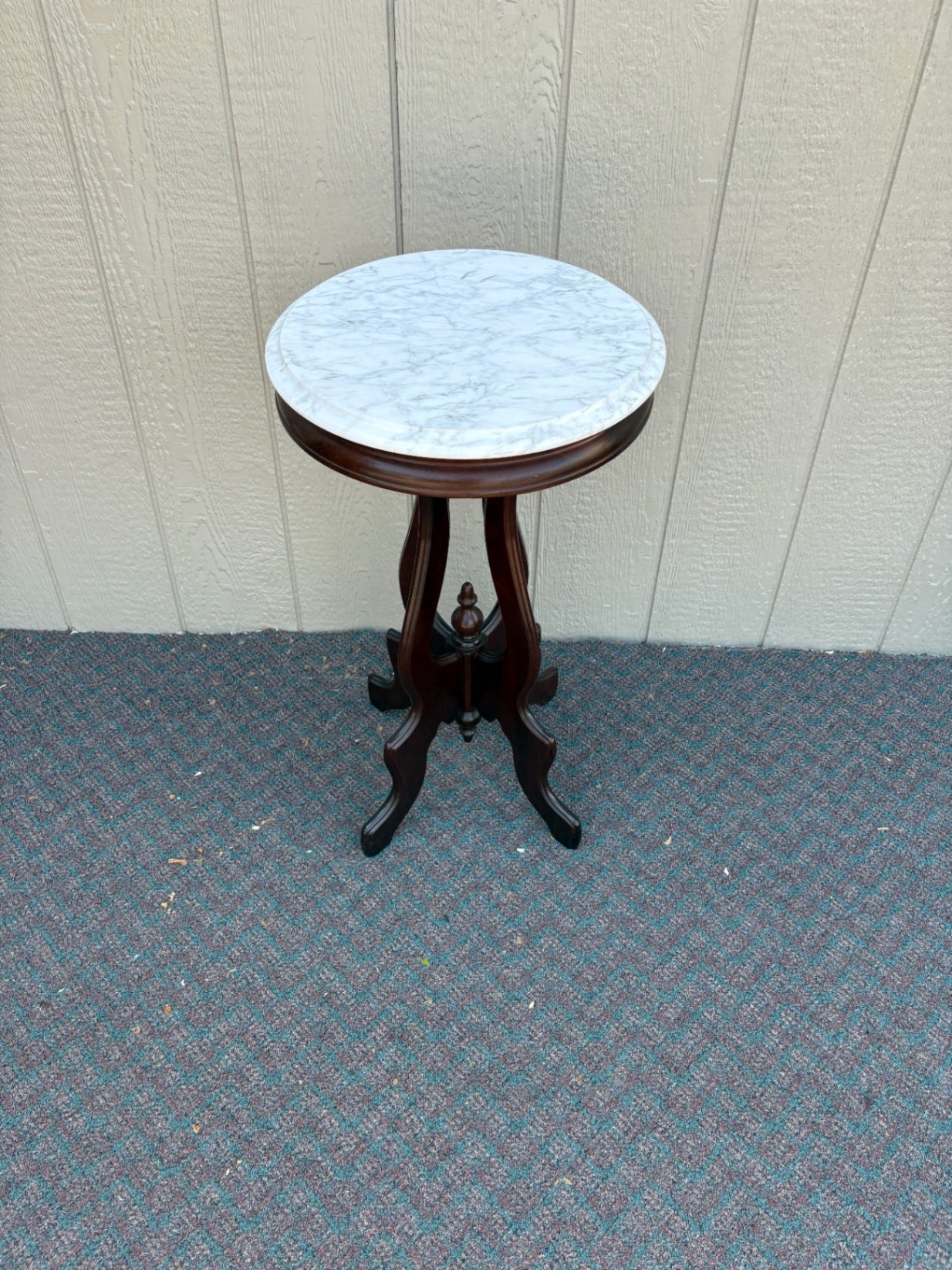 67777  Victorian Marble-Top Pedestal Table with Ornate Wooden Base