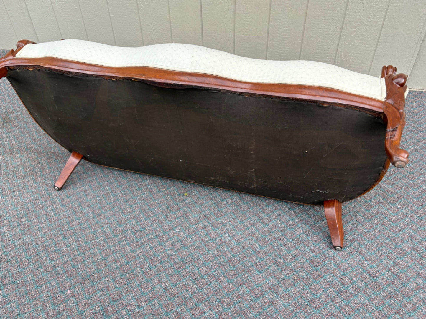 67764 Victorian Carved Walnut Sofa with Cream Upholstery