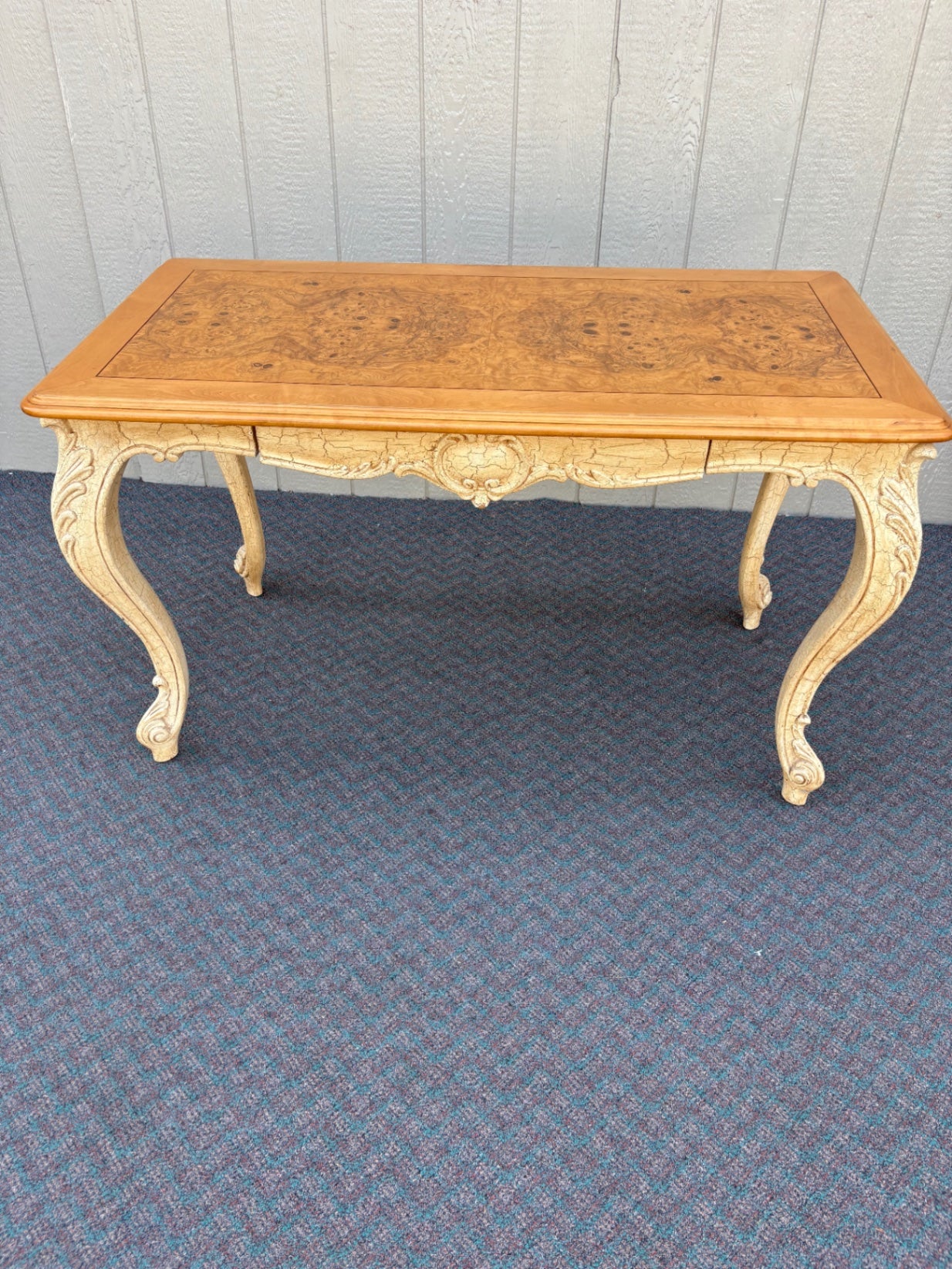 67794 BAU Furniture  Rococo Style Burl Wood Desk with Carved Cabriole Legs
