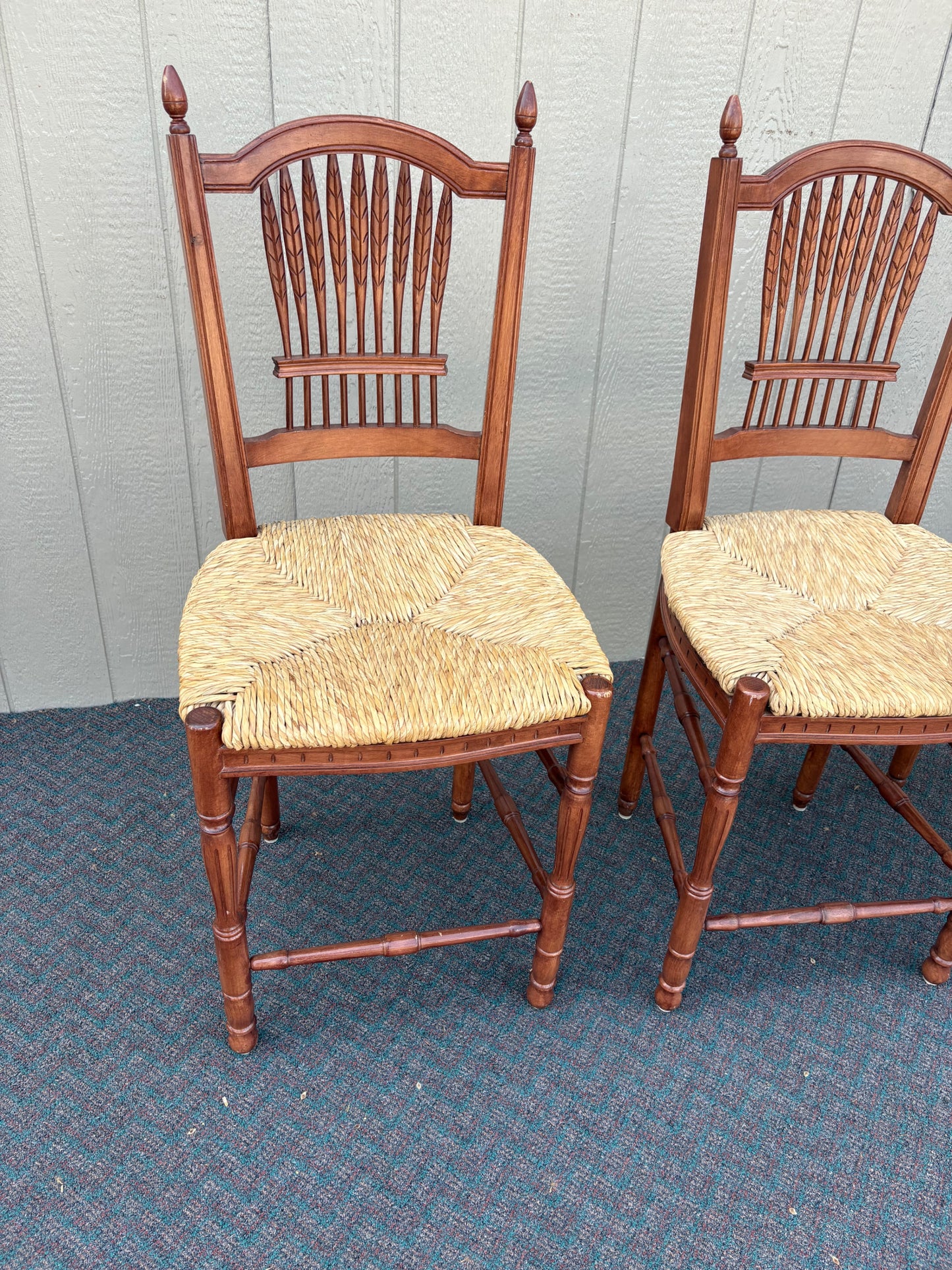 67720 Set of 3 Rustic French Country Barstools with Rush Seats