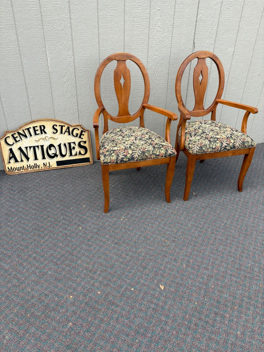 67667 Pair of Ethan Allen Shield Back Armchairs with Floral Upholstery