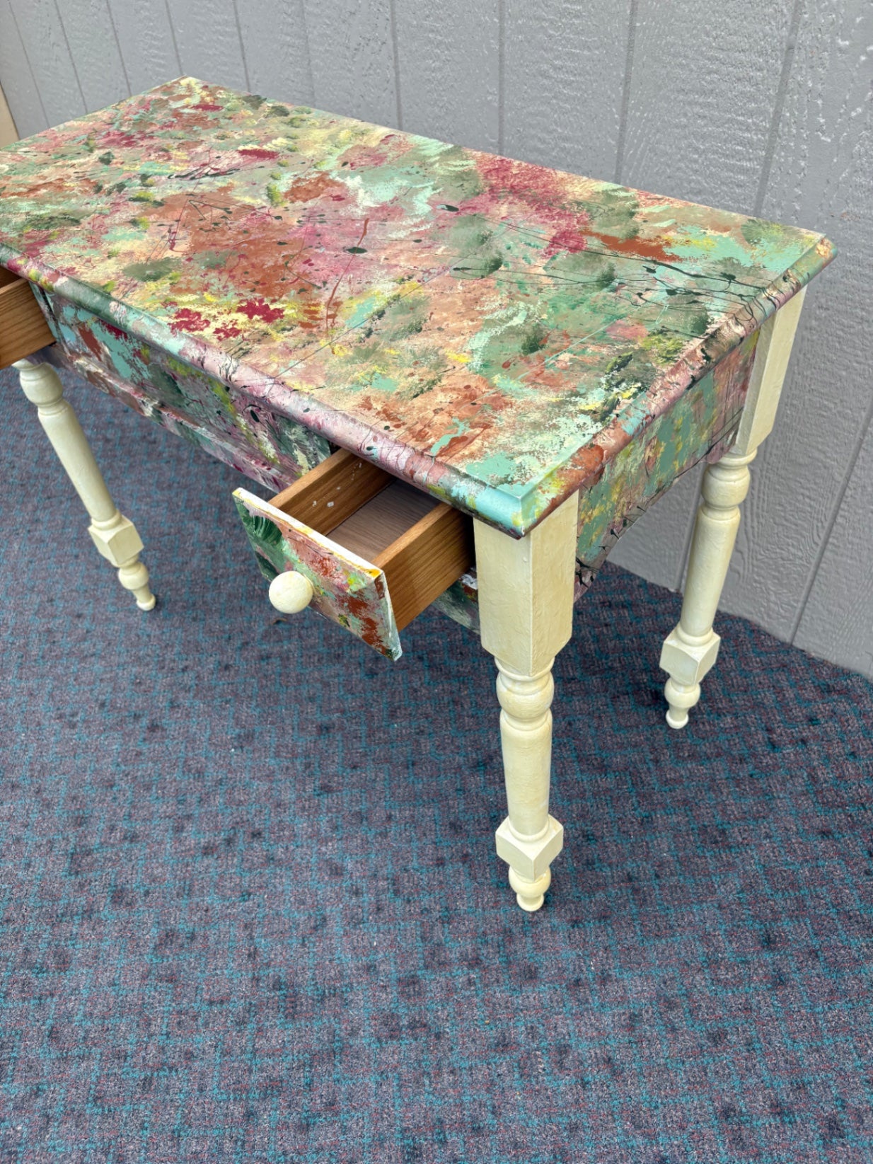 67986 Eclectic Painted Console Table with Turned Legs and Drawers