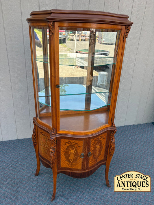 67807  Elegant Inlaid Curio Cabinet with Glass Display Shelves