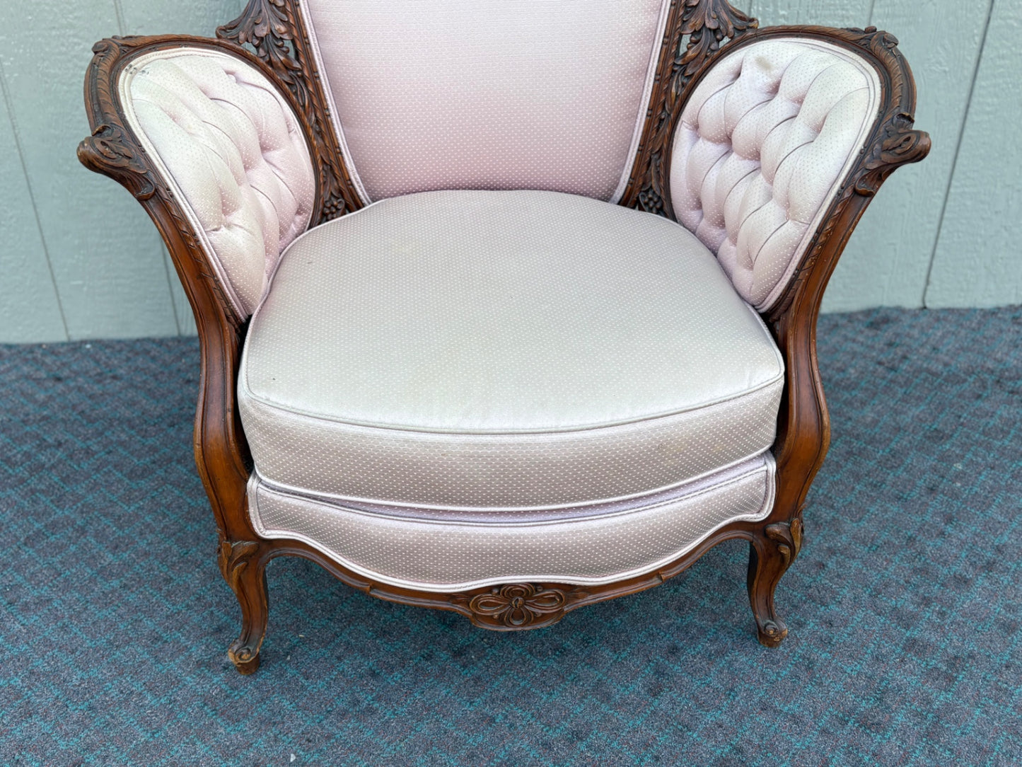 67964 Elegant French Louis XV Style Armchair with Pink Upholstery