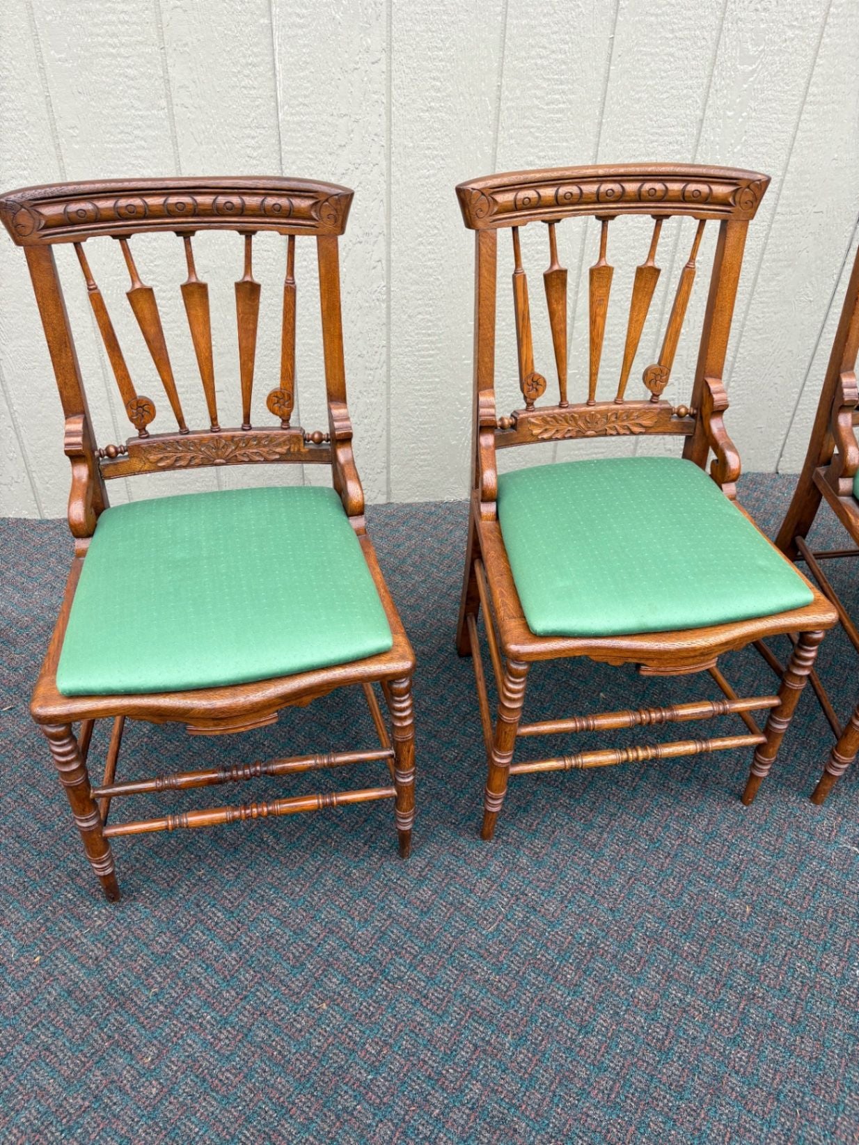 67628 Set of 4 Victorian Oak Dining Chairs with Carved Details