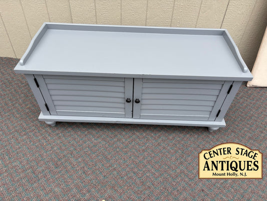 67736 Contemporary Grey Storage Bench with Cushion and Louvered Doors