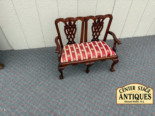 67699 Miniature Chippendale Loveseat with Carved Mahogany and Upholstery