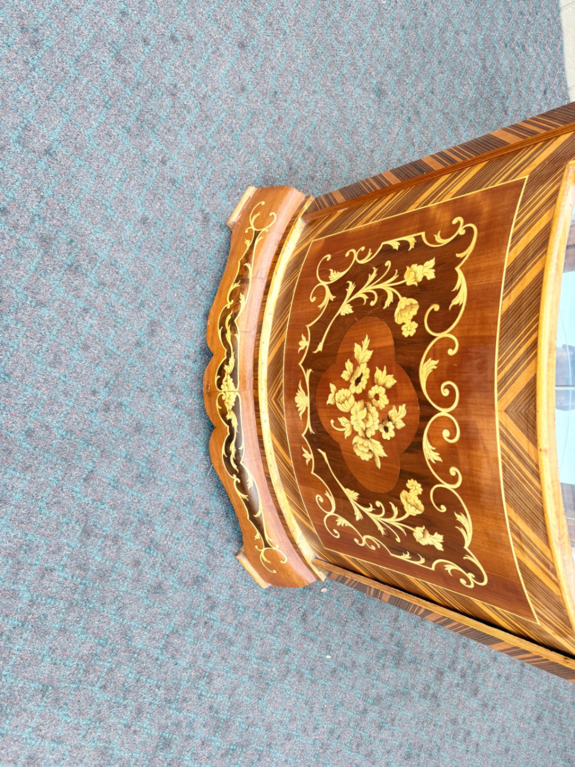 Elegant Corner Curio Cabinet with Inlay and Glass Shelves