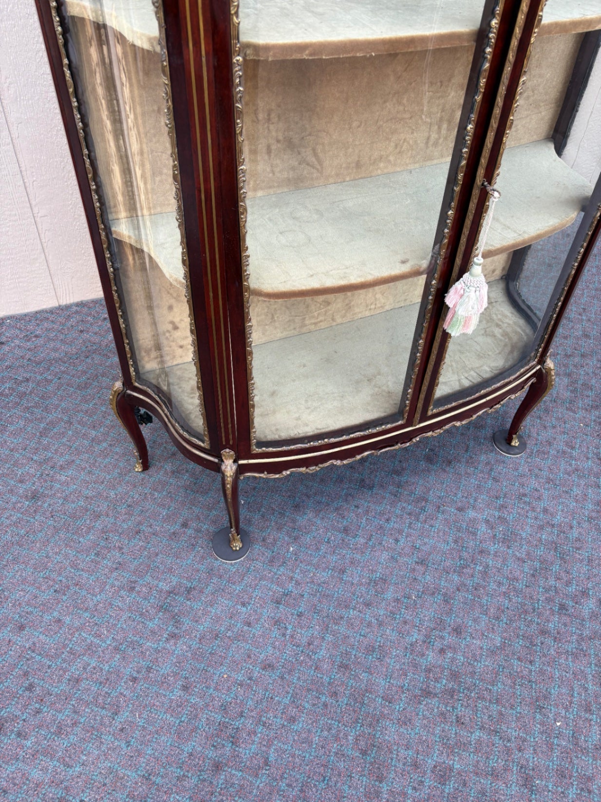 68099  Louis XV Style Marble Top Curio Cabinet with Glass Doors
