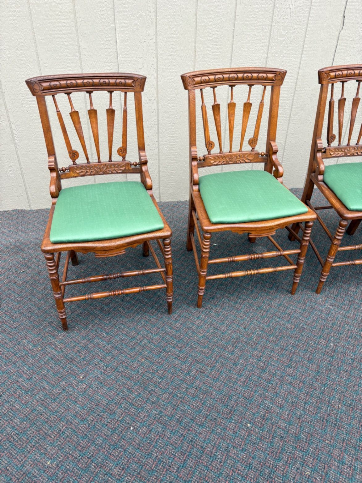 67628 Set of 4 Victorian Oak Dining Chairs with Carved Details