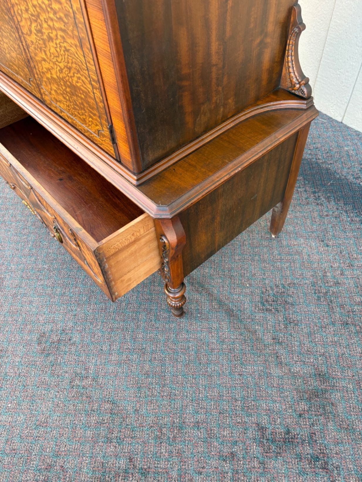 67453  Art Deco Chifferobe with Sunburst Veneer and Carved Details (Copy)