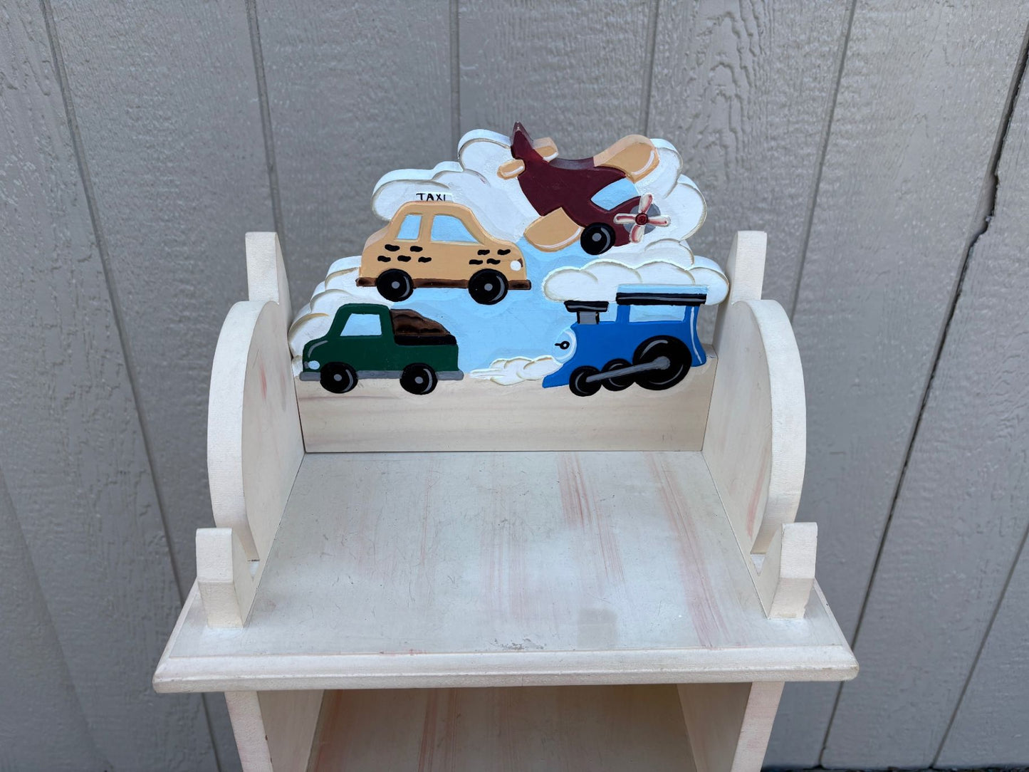 67601  Children's Bookcase with Hand-Painted Transportation Motif
