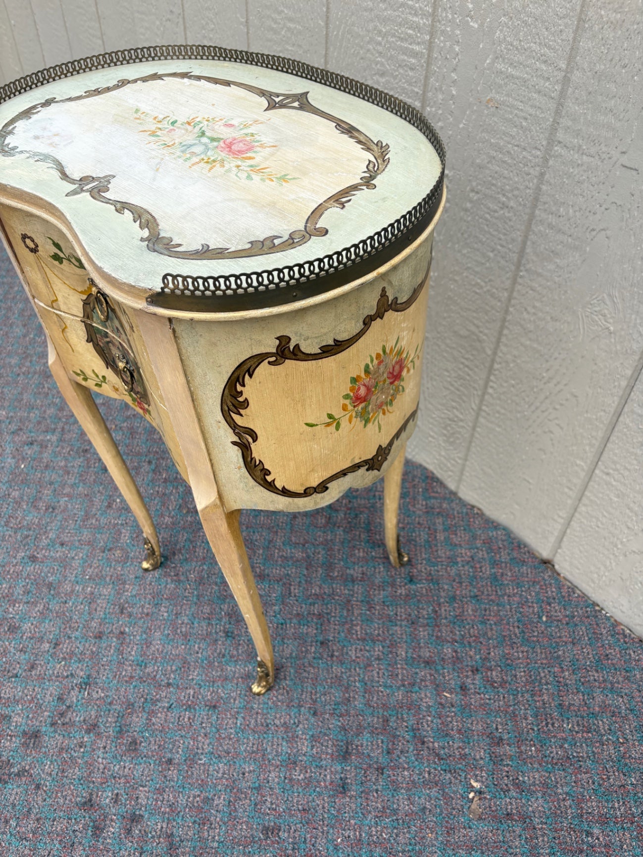 67905 French Provincial Painted Nightstand with Floral Motifs