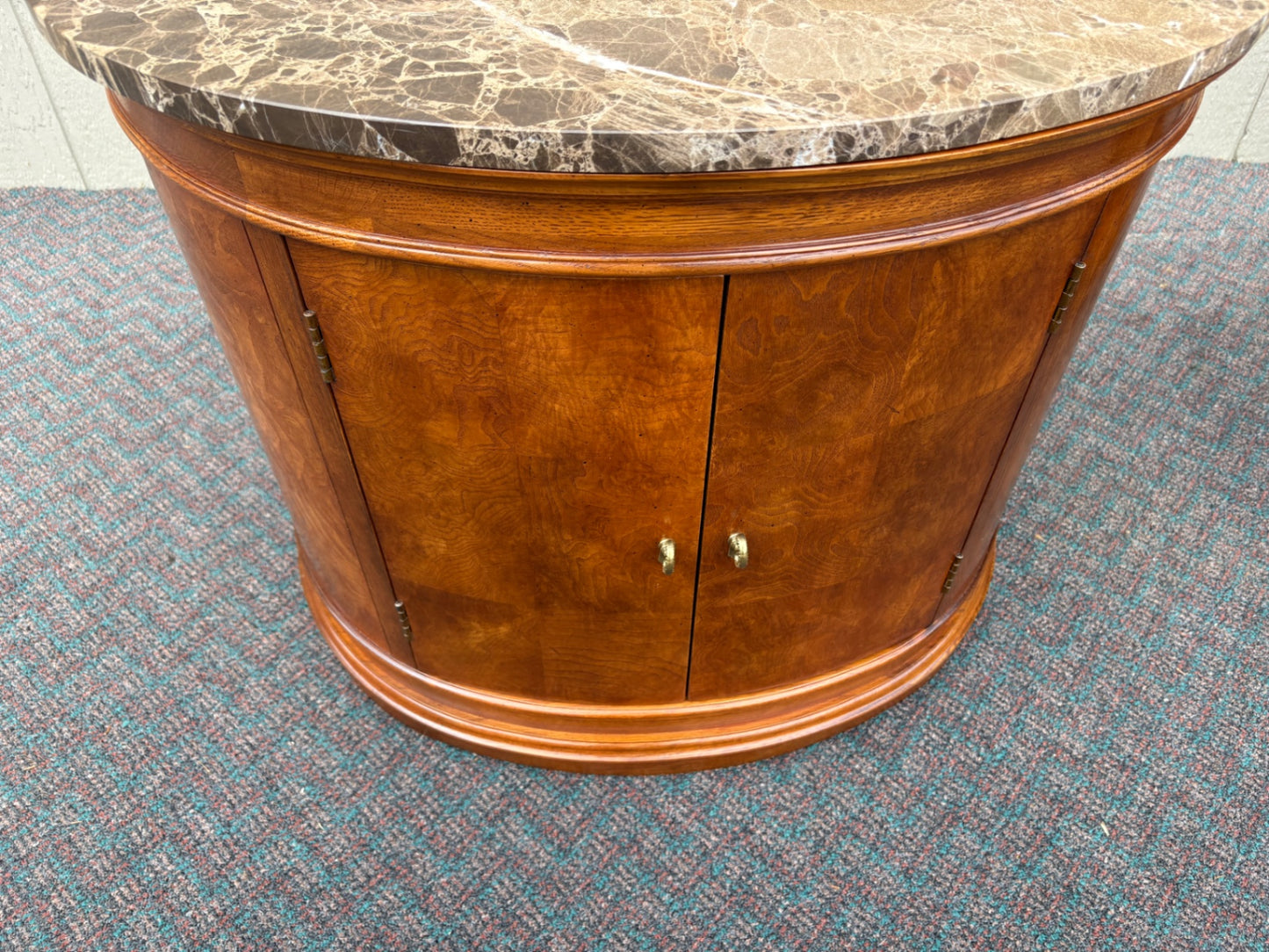 67824 Elegant Oval Marble Top Side Table with Storage Cabinet