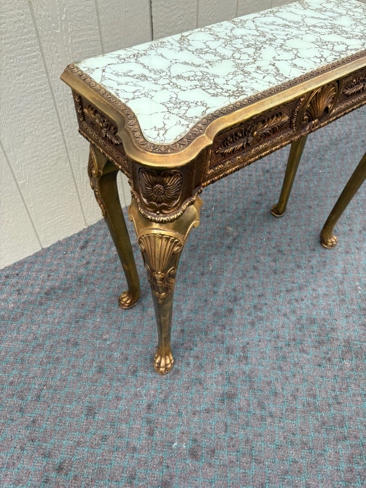 68065 Ornate Gold Console Table with Marble Top, Vintage Style