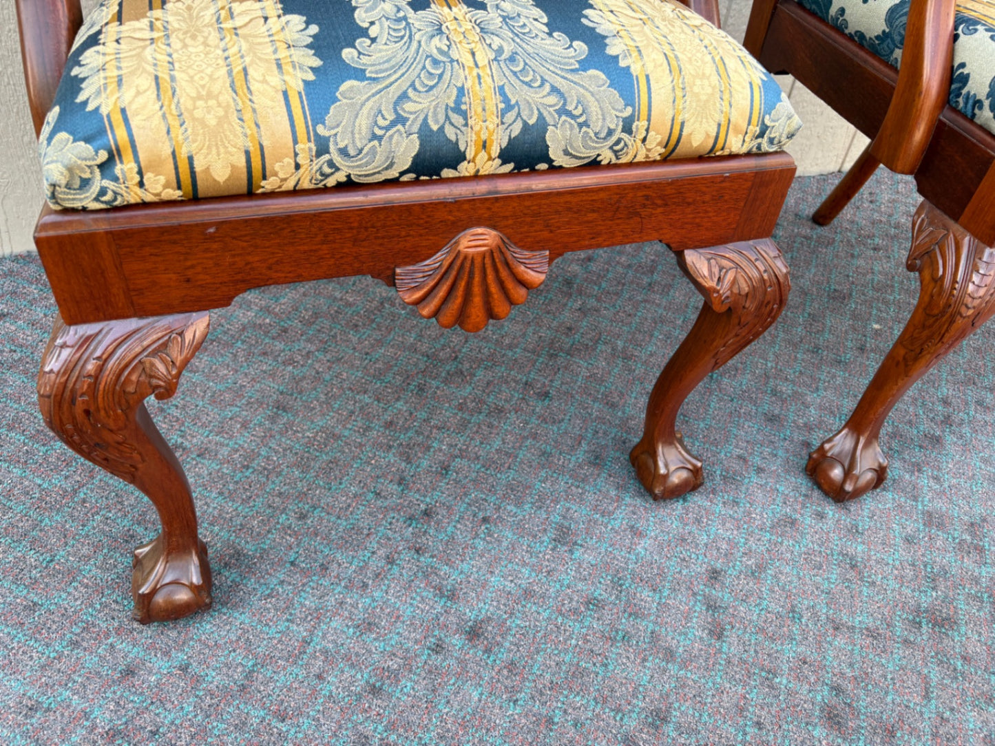 67965  Pair of Chippendale Style Mahogany Armchairs with Carved Details