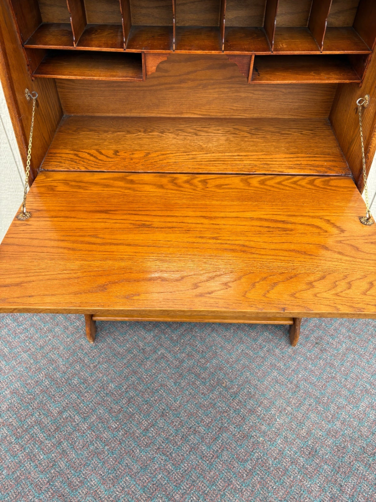 67826 Antique Oak Larkin Desk with Mirror and Shelving, Early 1900s