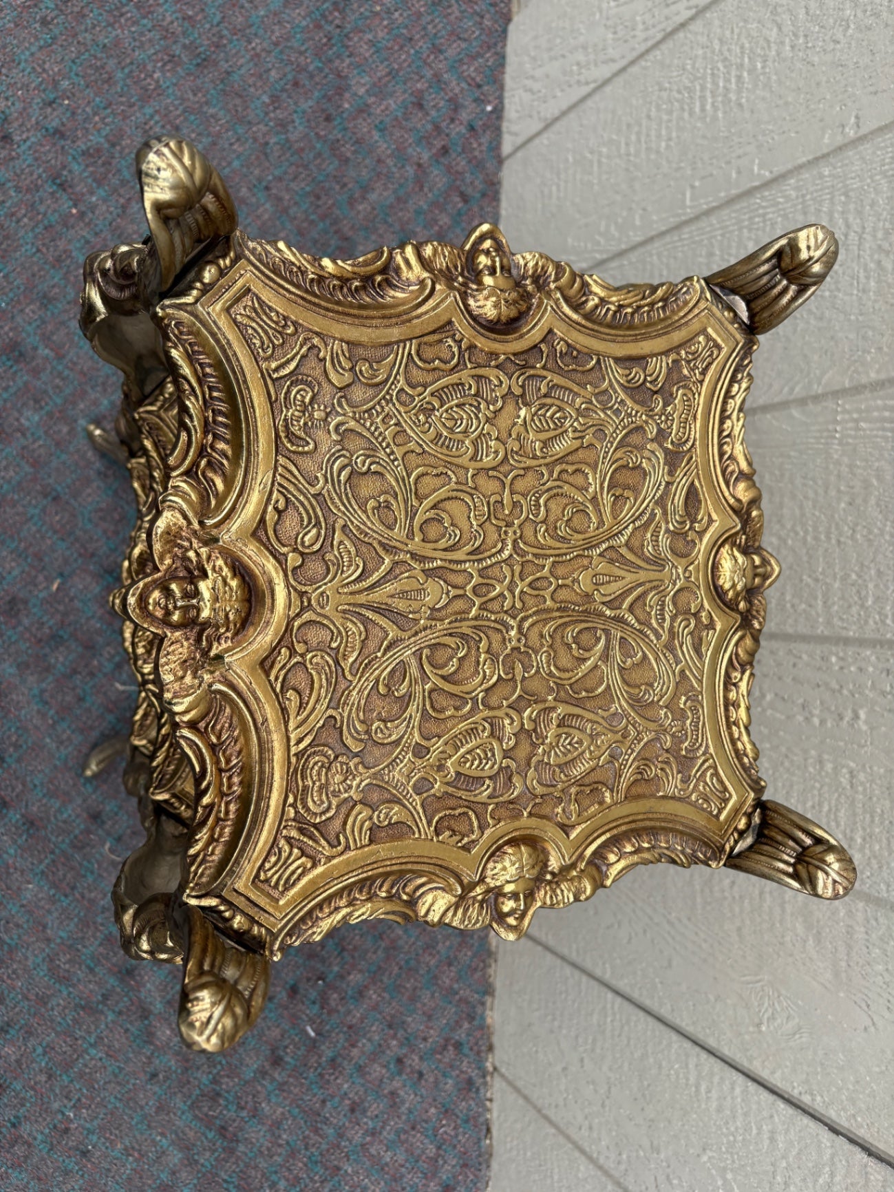 Ornate Victorian Three-Tier Cast Iron Plant Stand with Gold Finish