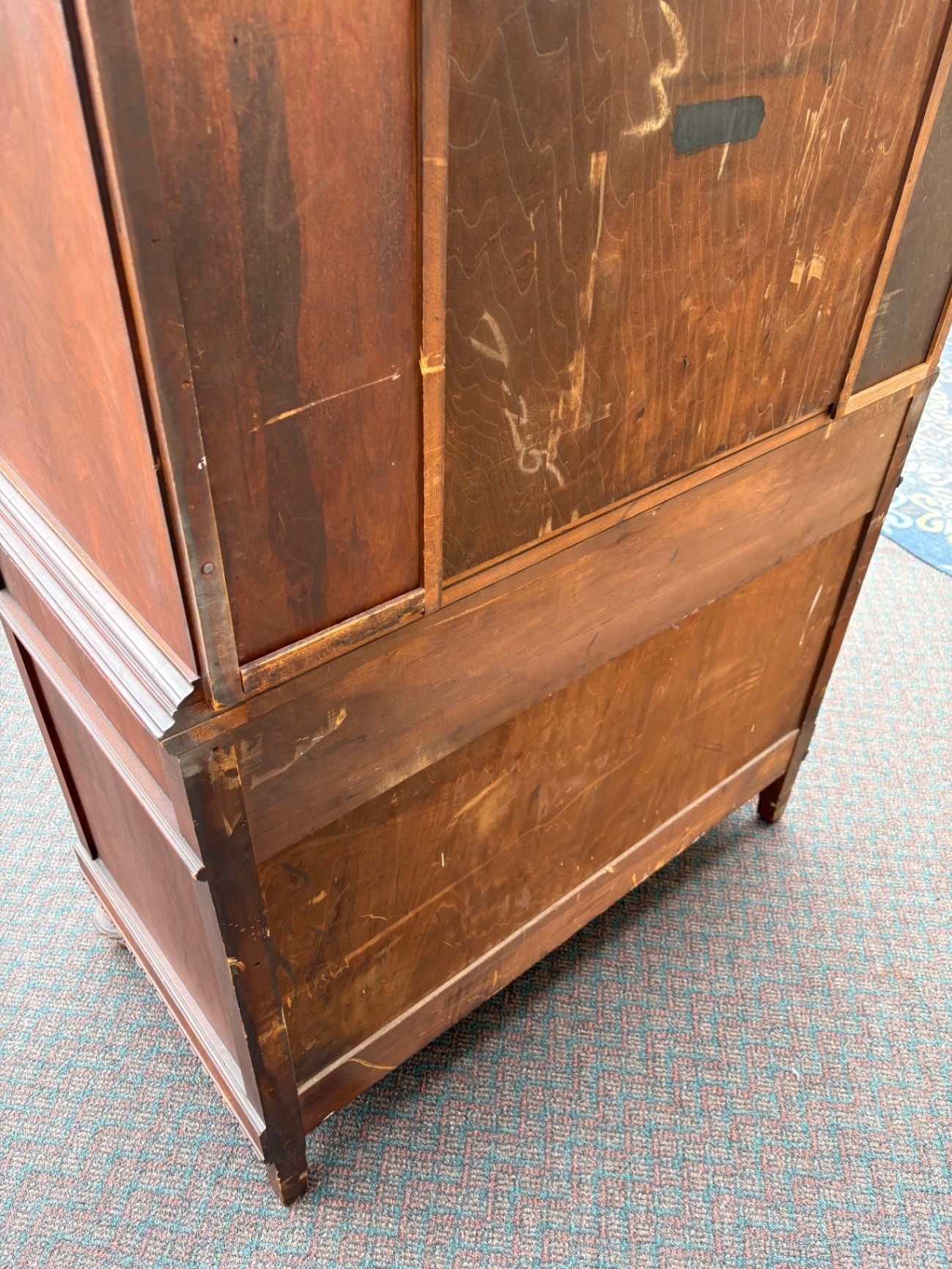 67535 Antique Walnut High Chest with Intricate Carvings and Secret Compartment