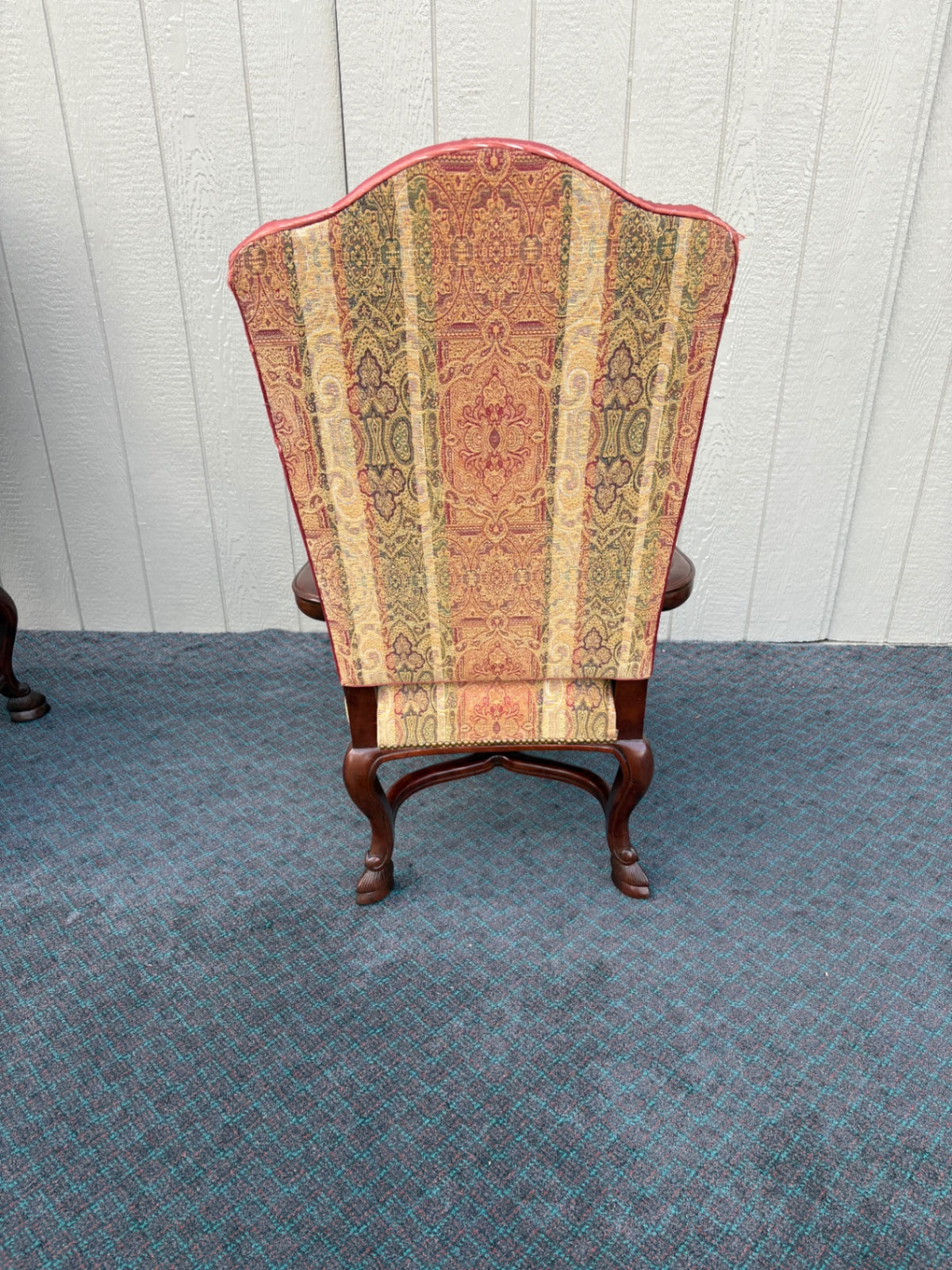 68163 Pair of Vintage Throne Armchairs with Ornate Upholstery