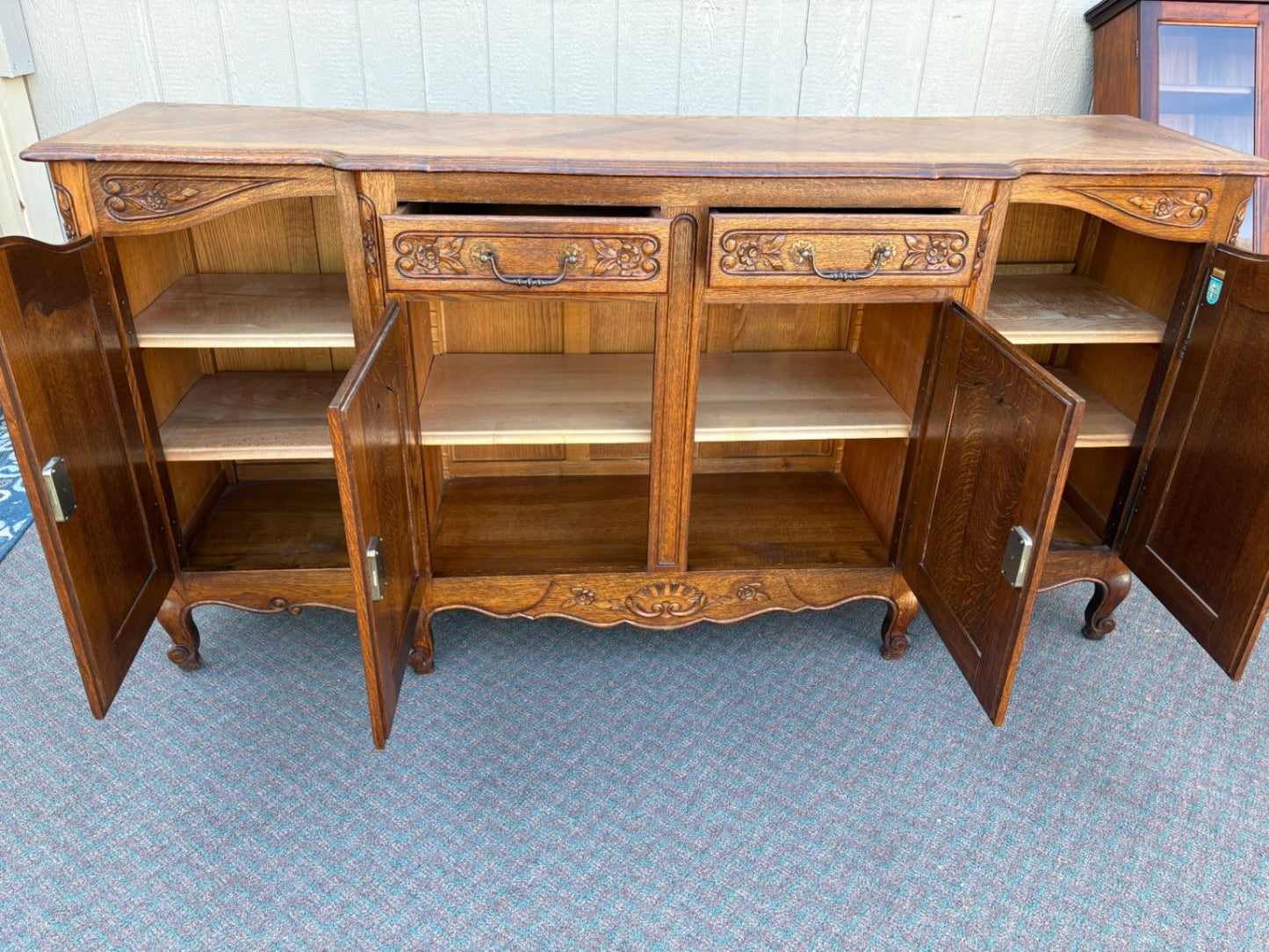 67686 French LENNE DEHONT Provincial Oak Buffet Sideboard with Carved Details