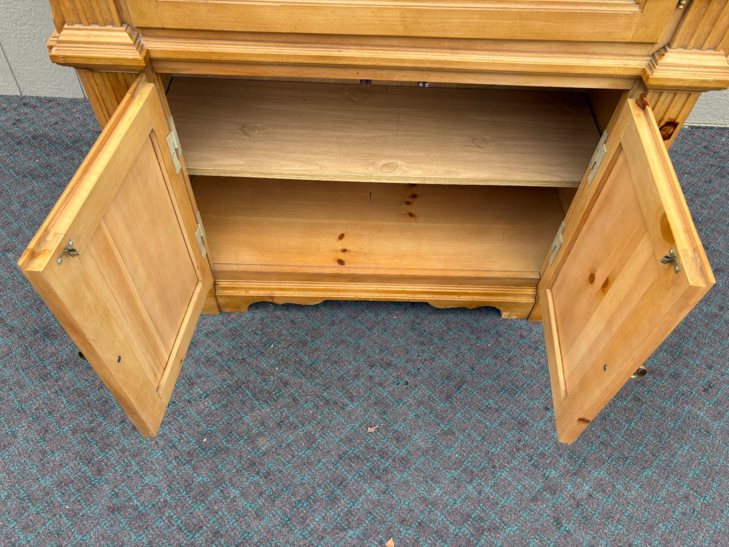 67671  Antique Pine Curio Bookcase with Glass Doors and Cabinet