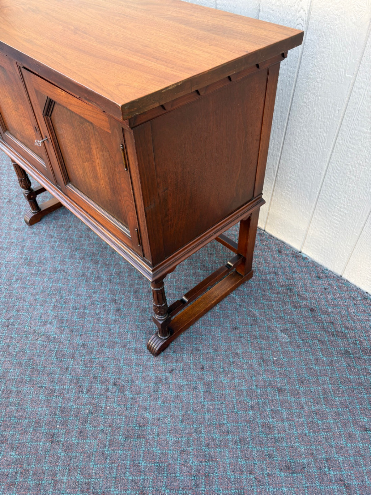 68182 Antique Walnut Server with Carved Detailing, Early 20th Century