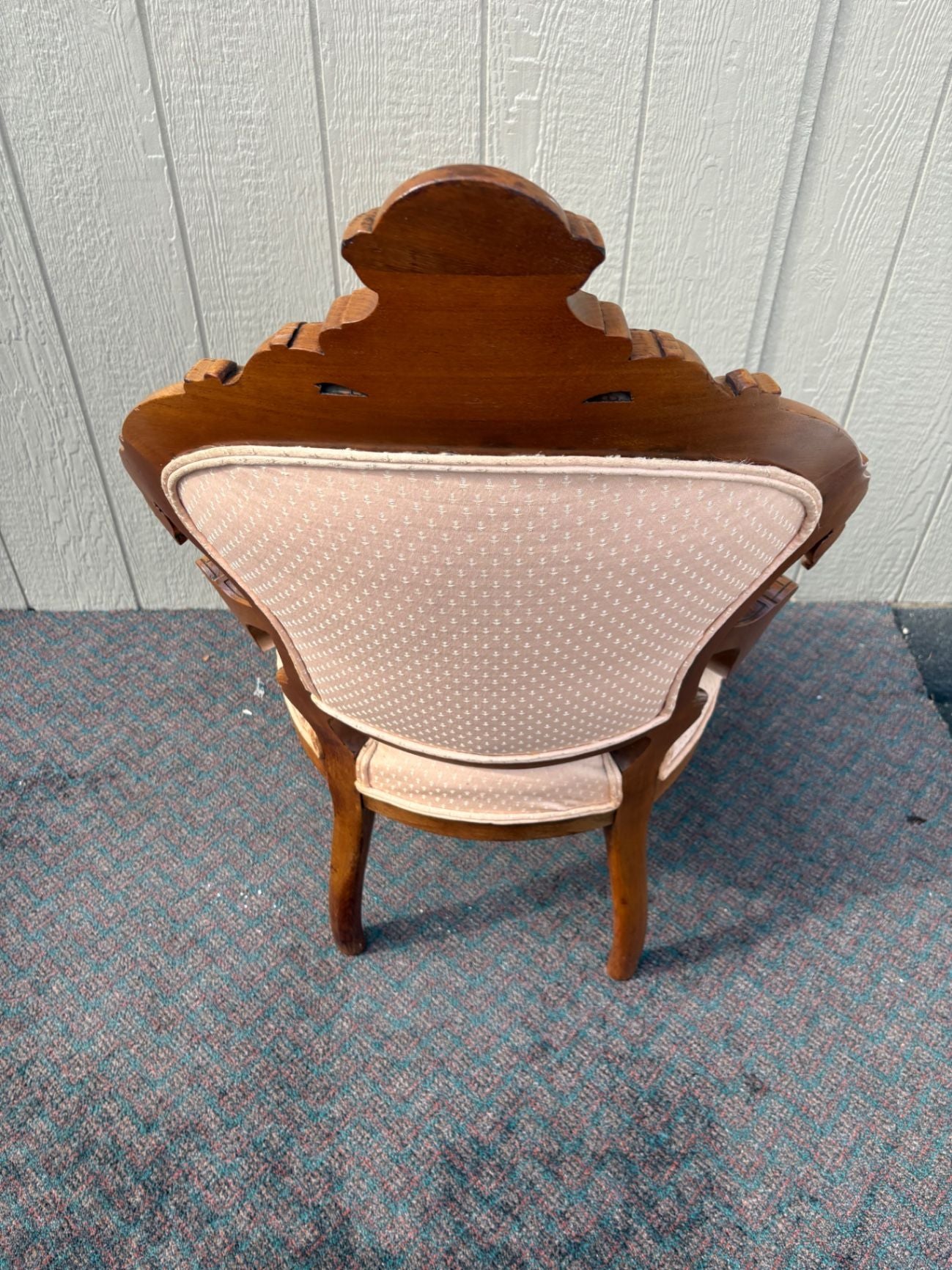 67455  Victorian Carved Walnut Parlor Chair with Pink Upholstery